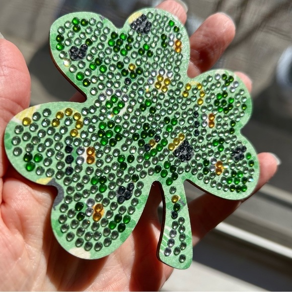 2/$16 - No. 01 - Sparkly, Diamond Art Shamrock Clover Holiday Coaster, Green - Picture 16 of 17